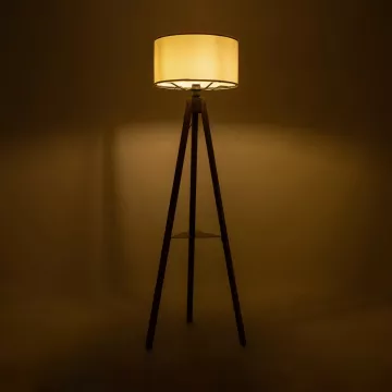 SHELF  Μοντέρνο Eπιδαπέδιο Φωτιστικό Μονόφωτο 1 x E27 IP20 Καφέ Ξύλο με Μπεζ Ύφασμα - Μ38 x Π38 x Υ135cm