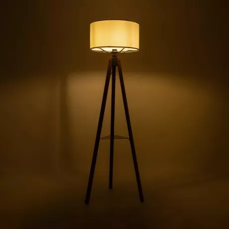 SHELF  Μοντέρνο Eπιδαπέδιο Φωτιστικό Μονόφωτο 1 x E27 IP20 Καφέ Ξύλο με Μπεζ Ύφασμα - Μ38 x Π38 x Υ135cm