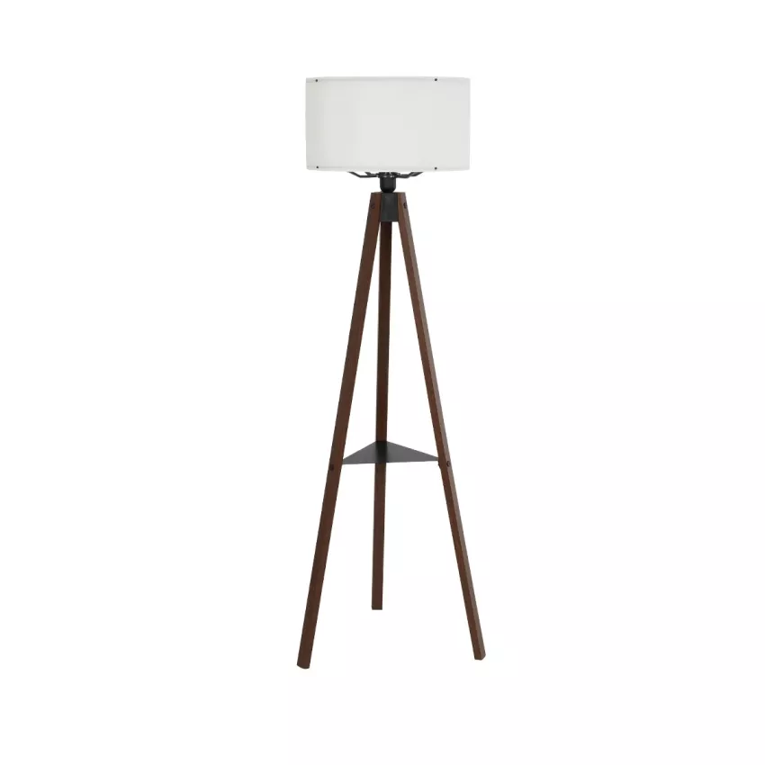SHELF  Μοντέρνο Eπιδαπέδιο Φωτιστικό Μονόφωτο 1 x E27 IP20 Καφέ Ξύλο με Μπεζ Ύφασμα - Μ38 x Π38 x Υ135cm