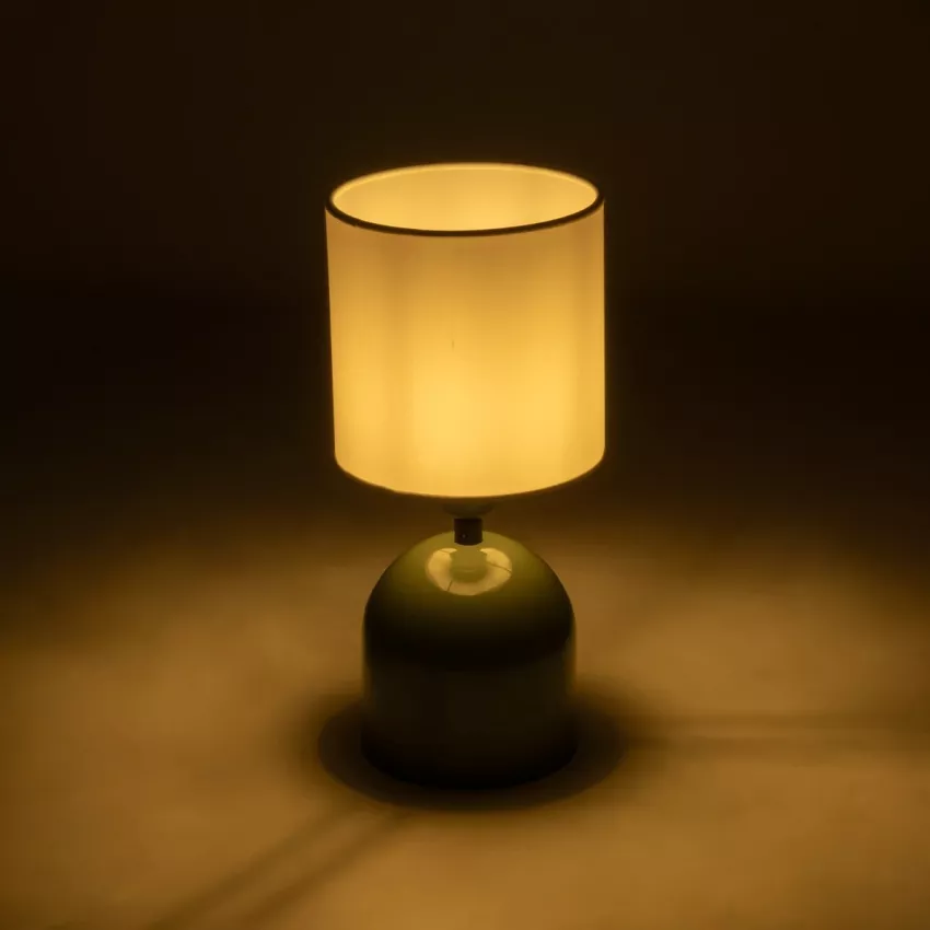 LOREN  Μοντέρνο Eπιτραπέζιο Φωτιστικό Μονόφωτο 1 x E27 IP20 Πράσινο Μέταλλο με Μπεζ Ύφασμα - Μ15 x Π15 x Υ31cm