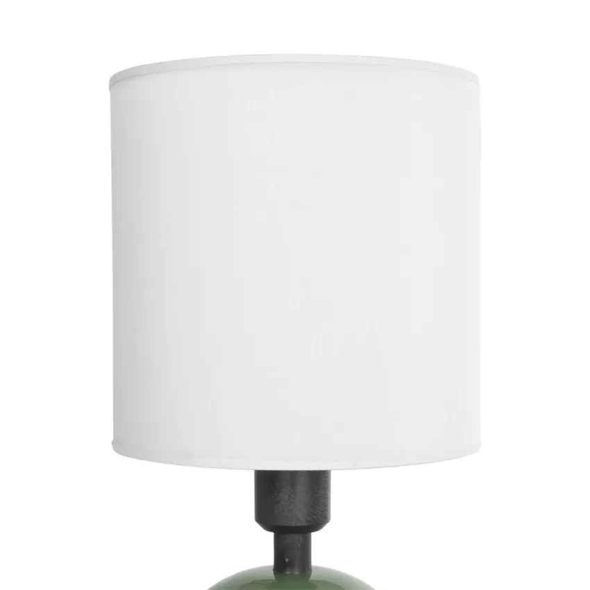 LOREN  Μοντέρνο Eπιτραπέζιο Φωτιστικό Μονόφωτο 1 x E27 IP20 Πράσινο Μέταλλο με Μπεζ Ύφασμα - Μ15 x Π15 x Υ31cm