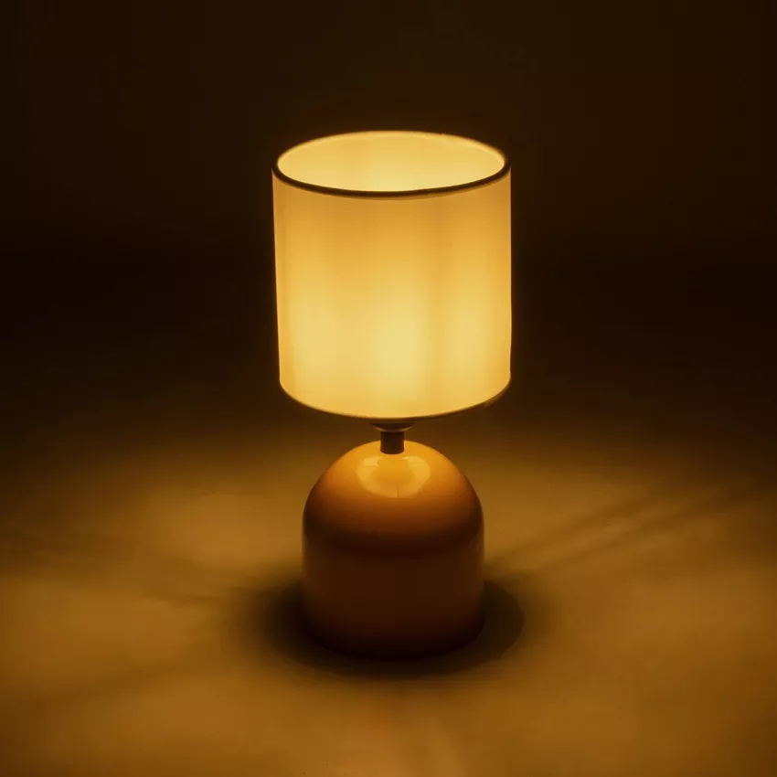 LOREN  Μοντέρνο Eπιτραπέζιο Φωτιστικό Μονόφωτο 1 x E27 IP20 Κίτρινο Μέταλλο με Μπεζ Ύφασμα - Μ15 x Π15 x Υ31cm