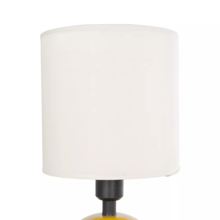 LOREN  Μοντέρνο Eπιτραπέζιο Φωτιστικό Μονόφωτο 1 x E27 IP20 Κίτρινο Μέταλλο με Μπεζ Ύφασμα - Μ15 x Π15 x Υ31cm