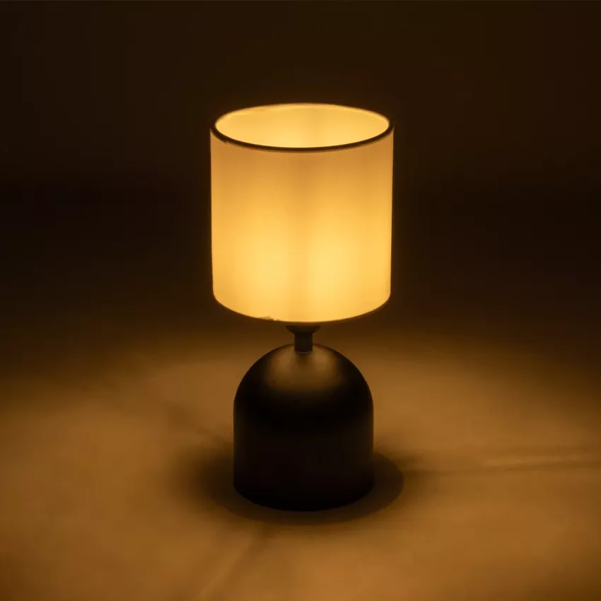 LOREN  Μοντέρνο Eπιτραπέζιο Φωτιστικό Μονόφωτο 1 x E27 IP20 Μαύρο Μέταλλο με Μπεζ Ύφασμα - Μ15 x Π15 x Υ31cm