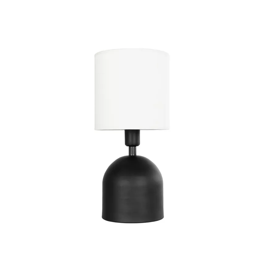 LOREN  Μοντέρνο Eπιτραπέζιο Φωτιστικό Μονόφωτο 1 x E27 IP20 Μαύρο Μέταλλο με Μπεζ Ύφασμα - Μ15 x Π15 x Υ31cm