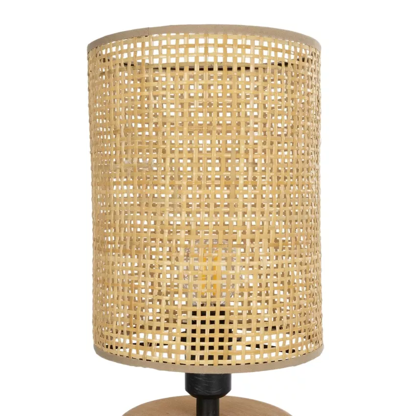 KLOO  Boho Eπιτραπέζιο Φωτιστικό Μονόφωτο 1 x E14 IP20 Καφέ Ξύλο με Μπεζ Διάτρητο Ύφασμα - Μ15 x Π15 x Υ35cm