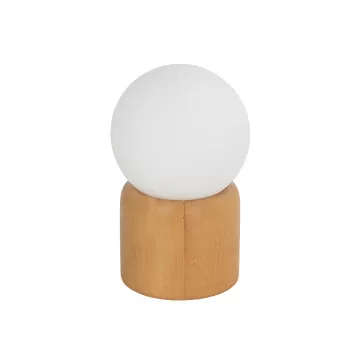 BOARD  Μοντέρνο Eπιτραπέζιο Φωτιστικό Μονόφωτο 1 x E27 IP20 Μπεζ Ξύλο με Λευκό Γυαλί - Μ15 x Π15 x Υ25cm