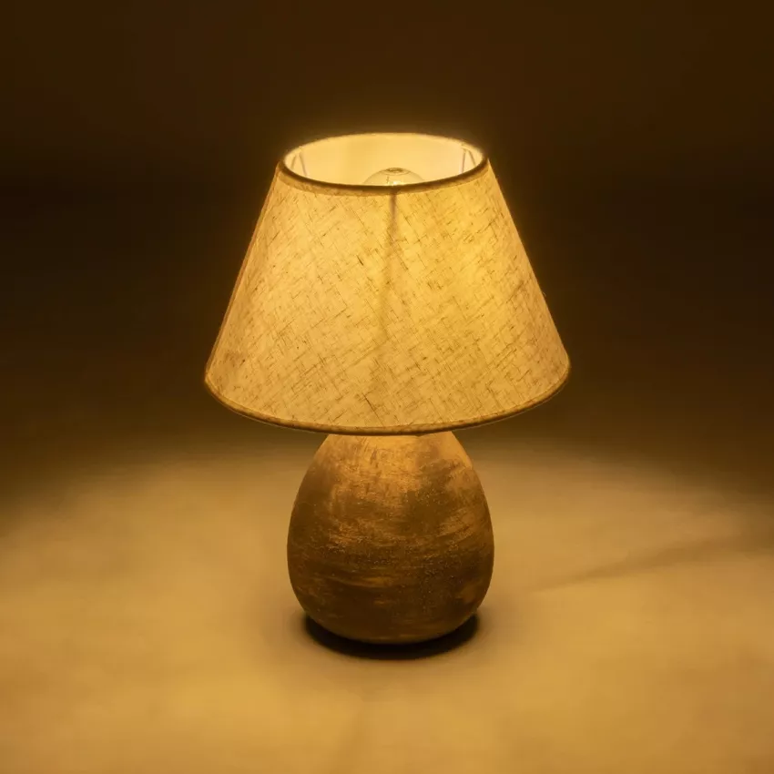 LISBON  Vintage Eπιτραπέζιο Φωτιστικό Μονόφωτο 1 x E27 IP20 Καφέ Κεραμικό με Μπεζ Ύφασμα - Μ22 x Π22 x Υ30cm