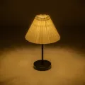 ORACLE  Μοντέρνο Eπιτραπέζιο Φωτιστικό Μονόφωτο 1 x E27 IP20 Μαύρο Μέταλλο με Μπεζ Ύφασμα - Μ22 x Π22 x Υ36cm