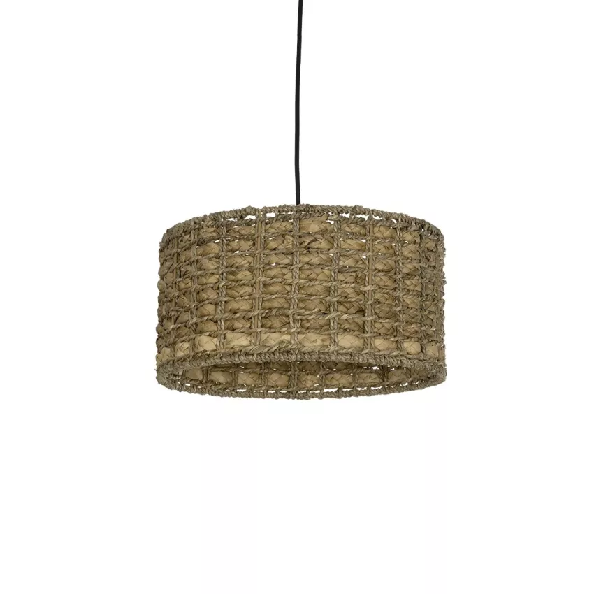 POMEGRANDE  Boho Κρεμαστό Φωτιστικό Kαπέλο Μονόφωτο 1 x E27 IP20 Μπεζ Rattan - Μ30 x Π30 x Υ16cm