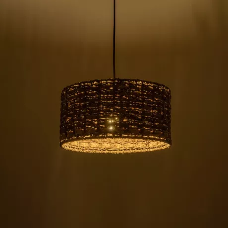 POMEGRANDE  Boho Κρεμαστό Φωτιστικό Kαπέλο Μονόφωτο 1 x E27 IP20 Μπεζ Rattan - Μ30 x Π30 x Υ16cm