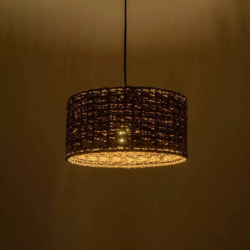 POMEGRANDE  Boho Κρεμαστό Φωτιστικό Kαπέλο Μονόφωτο 1 x E27 IP20 Μπεζ Rattan - Μ30 x Π30 x Υ16cm