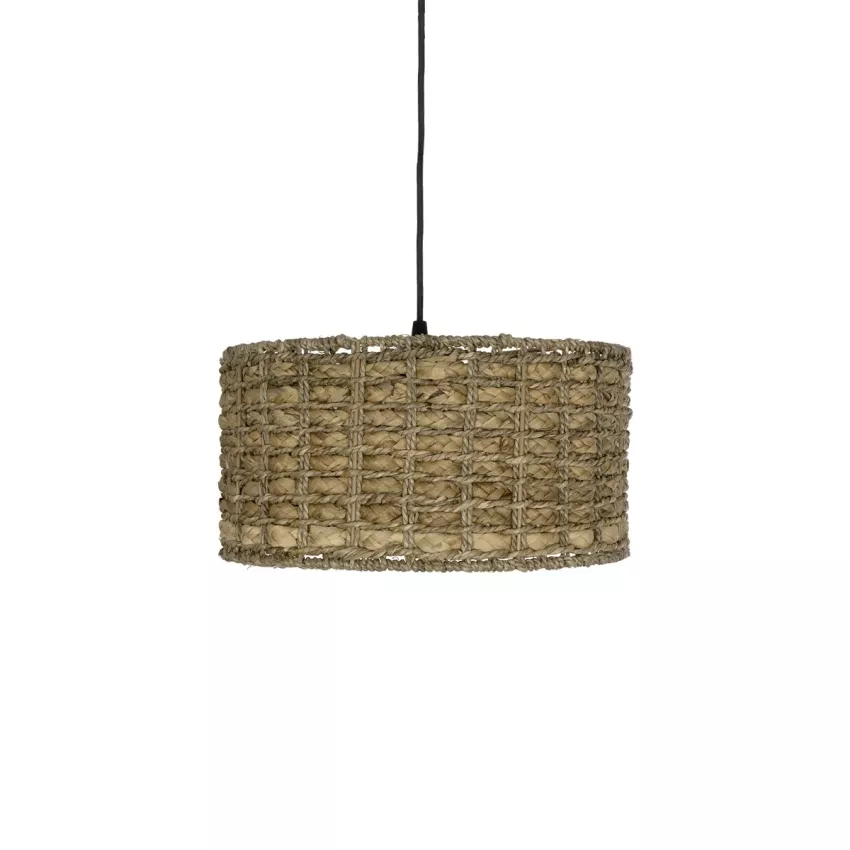 POMEGRANDE  Boho Κρεμαστό Φωτιστικό Kαπέλο Μονόφωτο 1 x E27 IP20 Μπεζ Rattan - Μ30 x Π30 x Υ16cm