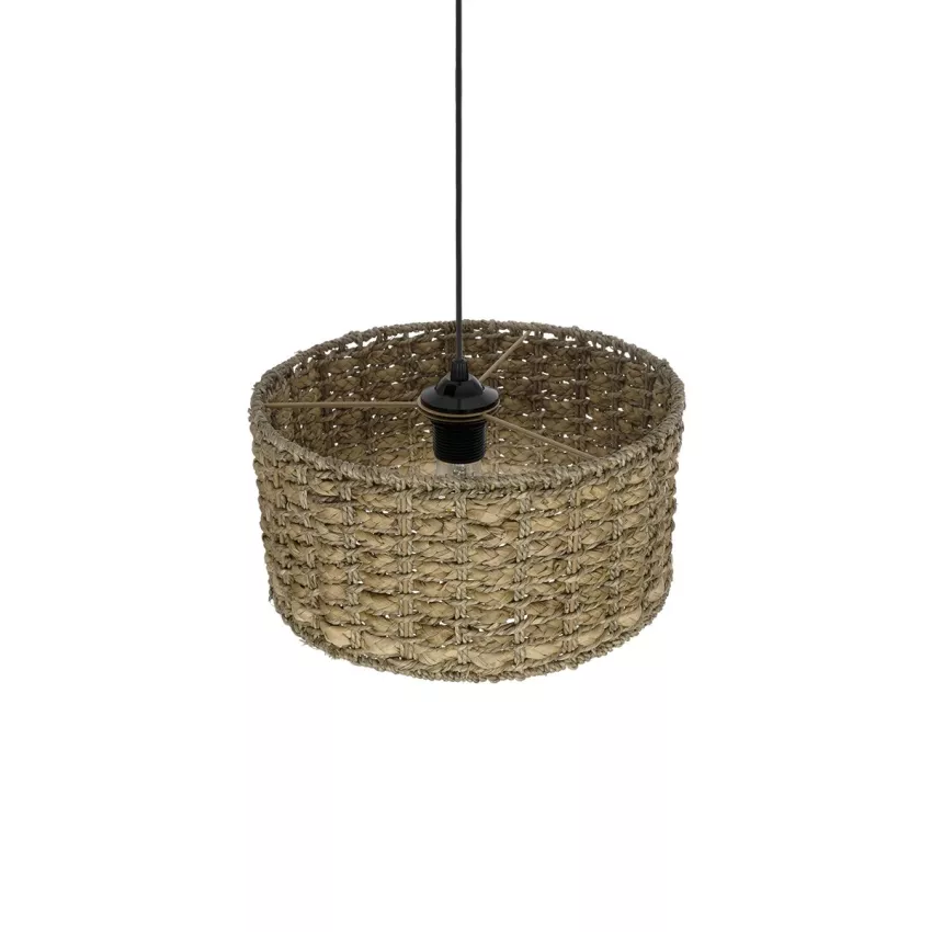 POMEGRANDE  Boho Κρεμαστό Φωτιστικό Kαπέλο Μονόφωτο 1 x E27 IP20 Μπεζ Rattan - Μ30 x Π30 x Υ16cm