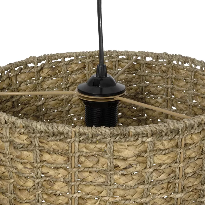 POMEGRANDE  Boho Κρεμαστό Φωτιστικό Kαπέλο Μονόφωτο 1 x E27 IP20 Μπεζ Rattan - Μ30 x Π30 x Υ16cm