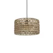 POMEGRANDE  Boho Κρεμαστό Φωτιστικό Kαπέλο Μονόφωτο 1 x E27 IP20 Μπεζ Rattan με Καφέ Ξυλο - Μ30 x Π30 x Υ16cm