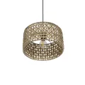 POMEGRANDE  Boho Κρεμαστό Φωτιστικό Kαπέλο Μονόφωτο 1 x E27 IP20 Μπεζ Rattan με Καφέ Ξυλο - Μ30 x Π30 x Υ16cm