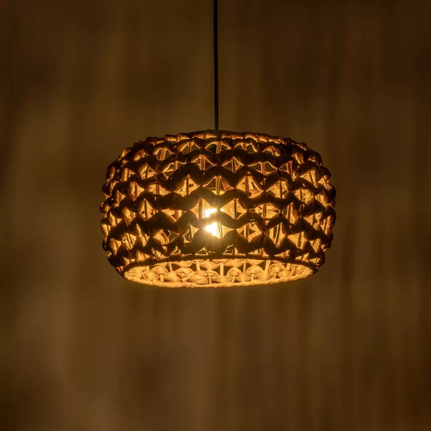 DARIO  Boho Κρεμαστό Φωτιστικό Kαπέλο Μονόφωτο 1 x E27 IP20 Καφέ Rattan - Μ29 x Π29 x Υ16cm