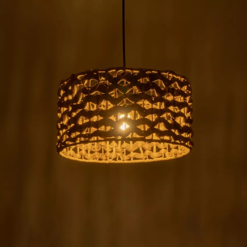 POMEGRANDE  Boho Κρεμαστό Φωτιστικό Kαπέλο Μονόφωτο 1 x E27 IP20 Καφέ Rattan - Μ29 x Π29 x Υ16cm