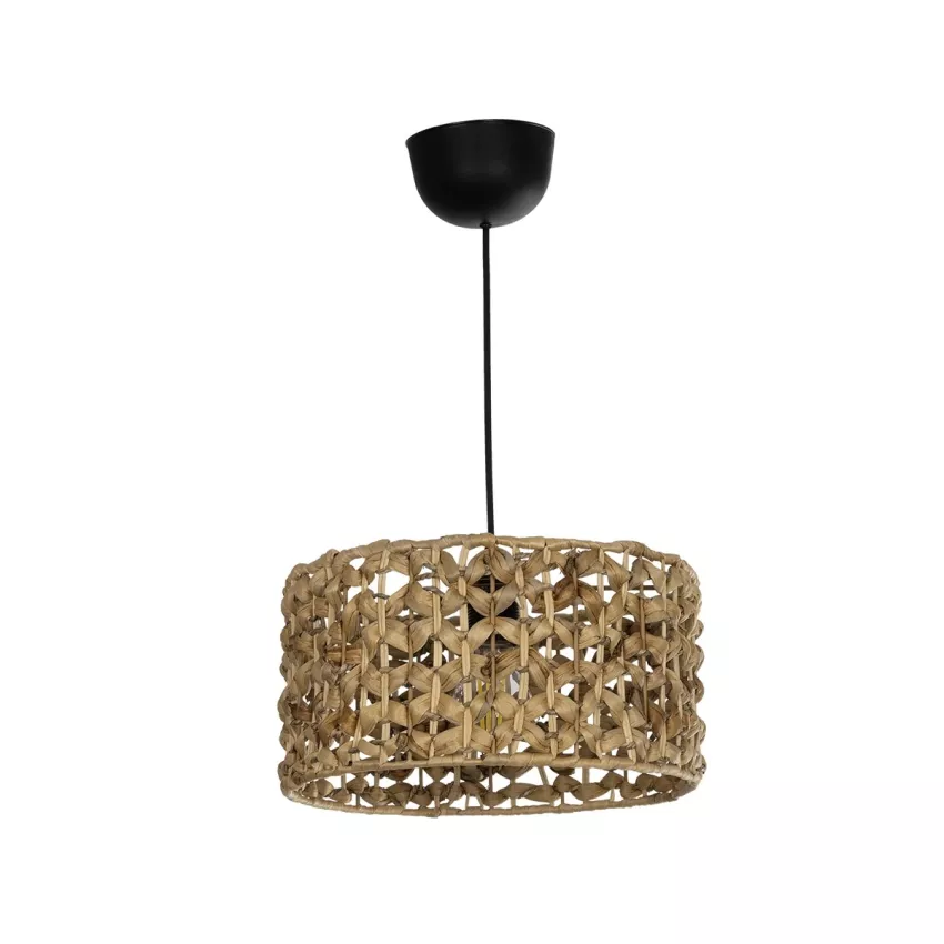POMEGRANDE  Boho Κρεμαστό Φωτιστικό Kαπέλο Μονόφωτο 1 x E27 IP20 Καφέ Rattan - Μ29 x Π29 x Υ16cm