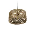 POMEGRANDE  Boho Κρεμαστό Φωτιστικό Kαπέλο Μονόφωτο 1 x E27 IP20 Καφέ Rattan - Μ29 x Π29 x Υ16cm