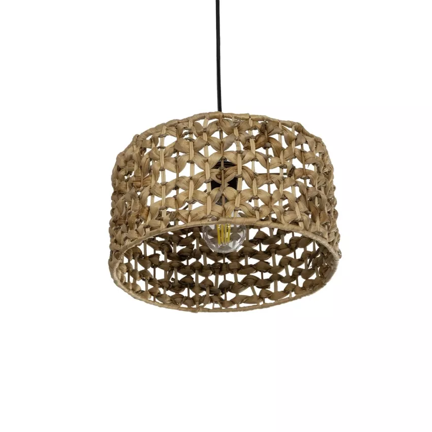 POMEGRANDE  Boho Κρεμαστό Φωτιστικό Kαπέλο Μονόφωτο 1 x E27 IP20 Καφέ Rattan - Μ29 x Π29 x Υ16cm