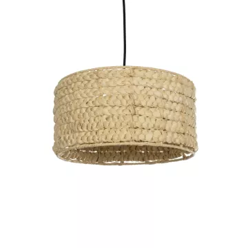 POMEGRANDE  Boho Κρεμαστό Φωτιστικό Kαπέλο Μονόφωτο 1 x E27 IP20 Μπεζ Rattan - Μ29 x Π29 x Υ16cm