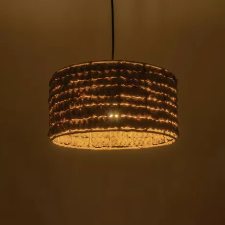 POMEGRANDE  Boho Κρεμαστό Φωτιστικό Kαπέλο Μονόφωτο 1 x E27 IP20 Μπεζ Rattan - Μ29 x Π29 x Υ16cm