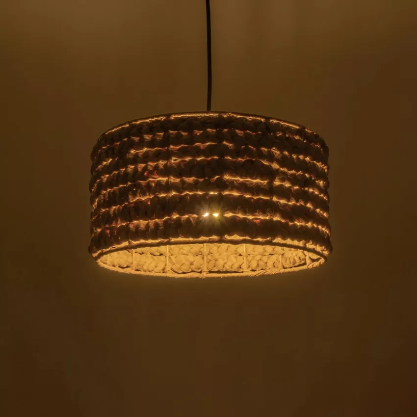POMEGRANDE  Boho Κρεμαστό Φωτιστικό Kαπέλο Μονόφωτο 1 x E27 IP20 Μπεζ Rattan - Μ29 x Π29 x Υ16cm
