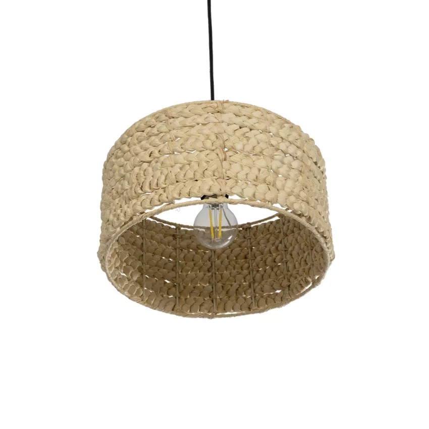 POMEGRANDE  Boho Κρεμαστό Φωτιστικό Kαπέλο Μονόφωτο 1 x E27 IP20 Μπεζ Rattan - Μ29 x Π29 x Υ16cm