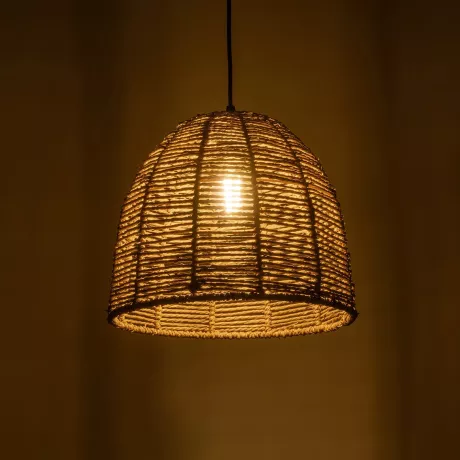 MEKA  Boho Κρεμαστό Φωτιστικό Καμπάνα Μονόφωτο 1 x E27 IP20 Καφε Σχοινί - Μ31 x Π31 x Υ26cm