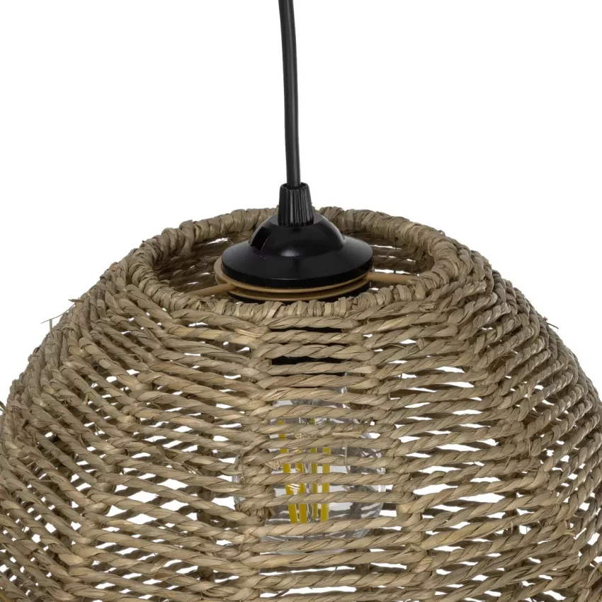 MEKA  Boho Κρεμαστό Φωτιστικό Καμπάνα Μονόφωτο 1 x E27 IP20 Καφε Σχοινί - Μ31 x Π31 x Υ26cm