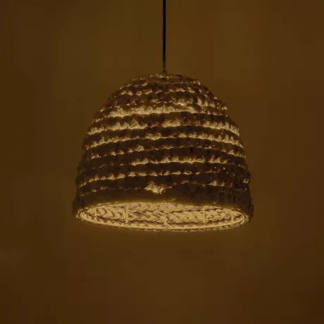 MEKA  Boho Κρεμαστό Φωτιστικό Καμπάνα Μονόφωτο 1 x E27 IP20 Μπεζ Rattan - Μ30 x Π30 x Υ25cm