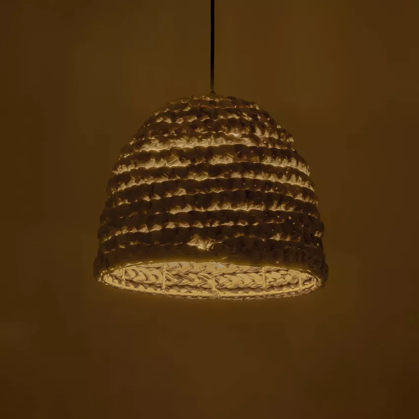 MEKA  Boho Κρεμαστό Φωτιστικό Καμπάνα Μονόφωτο 1 x E27 IP20 Μπεζ Rattan - Μ30 x Π30 x Υ25cm