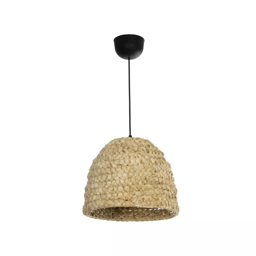MEKA  Boho Κρεμαστό Φωτιστικό Καμπάνα Μονόφωτο 1 x E27 IP20 Μπεζ Rattan - Μ30 x Π30 x Υ25cm