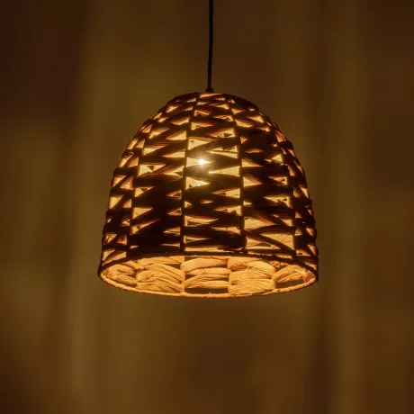 MEKA  Boho Κρεμαστό Φωτιστικό Καμπάνα Μονόφωτο 1 x E27 IP20 Μπεζ Rattan - Μ30 x Π30 x Υ25cm