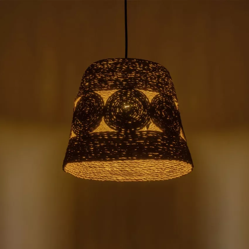 PANIER  Boho Κρεμαστό Φωτιστικό Καμπάνα Μονόφωτο 1 x E27 IP20 Μπεζ Σχοινί - Μ32 x Π32 x Υ30cm