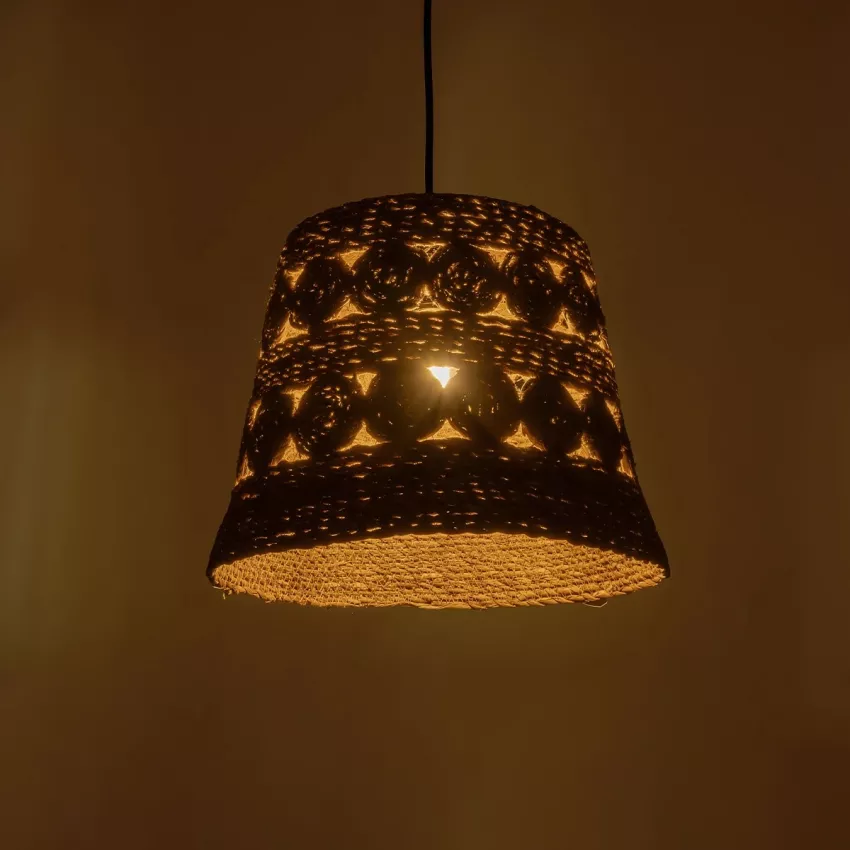 PANIER  Boho Κρεμαστό Φωτιστικό Καμπάνα Μονόφωτο 1 x E27 IP20 Μπεζ Σχοινί - Μ32 x Π32 x Υ30cm