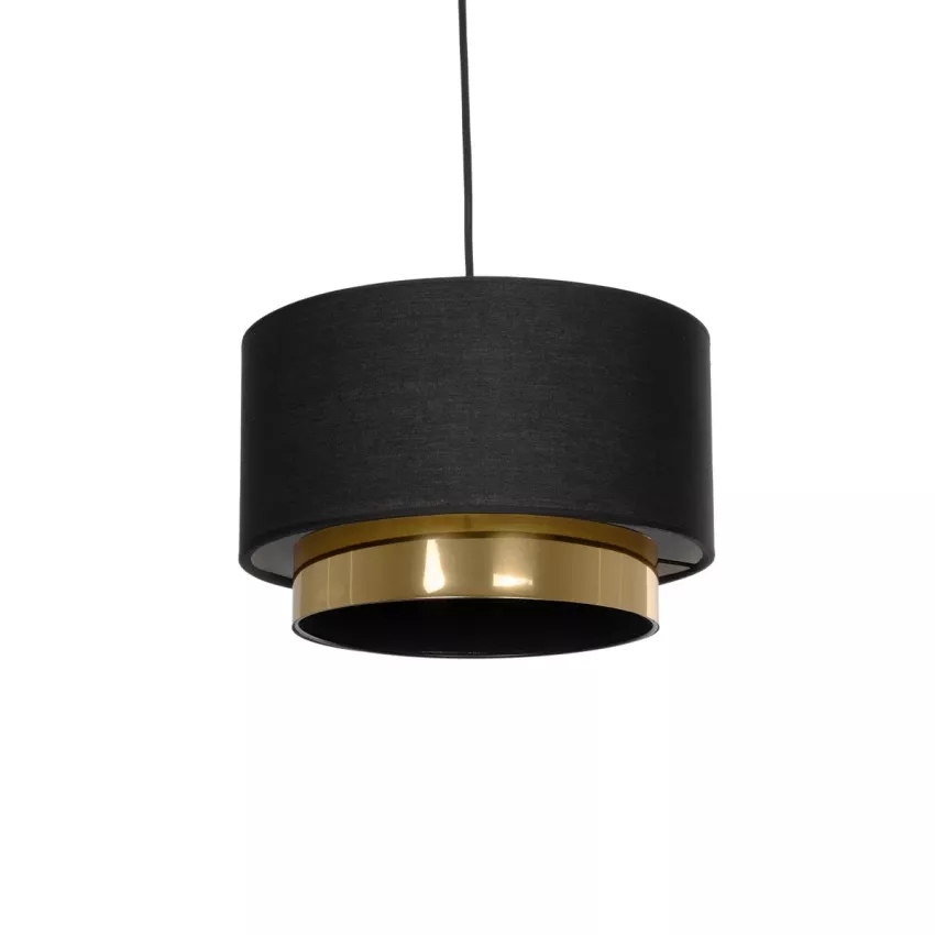 BASIL  Μοντέρνο Κρεμαστό Φωτιστικό Kαπέλο Μονόφωτο 1 x E27 IP20 Μαύρο & Χρυσό Ύφασμα - Μ30 x Π30 x Υ20cm