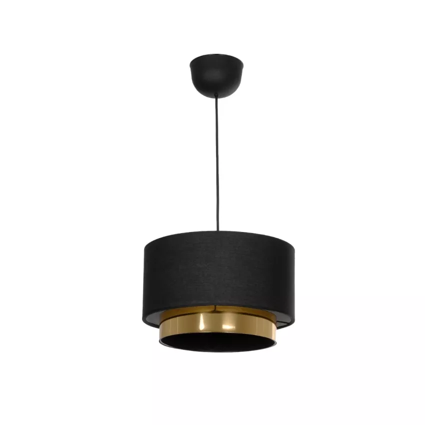 BASIL  Μοντέρνο Κρεμαστό Φωτιστικό Kαπέλο Μονόφωτο 1 x E27 IP20 Μαύρο & Χρυσό Ύφασμα - Μ30 x Π30 x Υ20cm