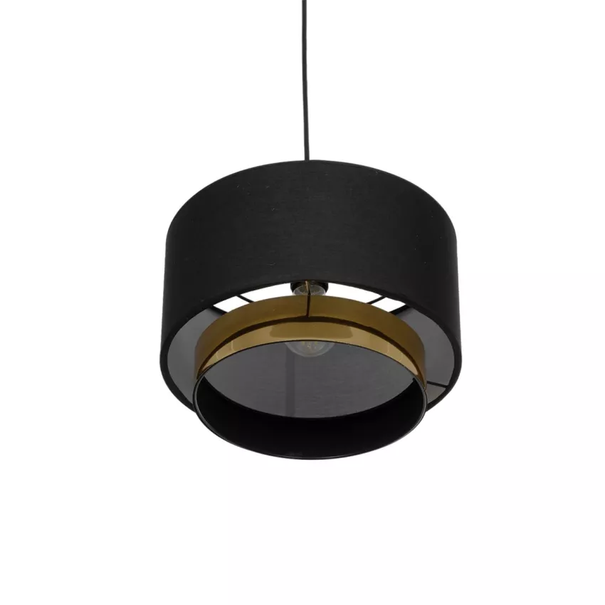 BASIL  Μοντέρνο Κρεμαστό Φωτιστικό Kαπέλο Μονόφωτο 1 x E27 IP20 Μαύρο & Χρυσό Ύφασμα - Μ30 x Π30 x Υ20cm