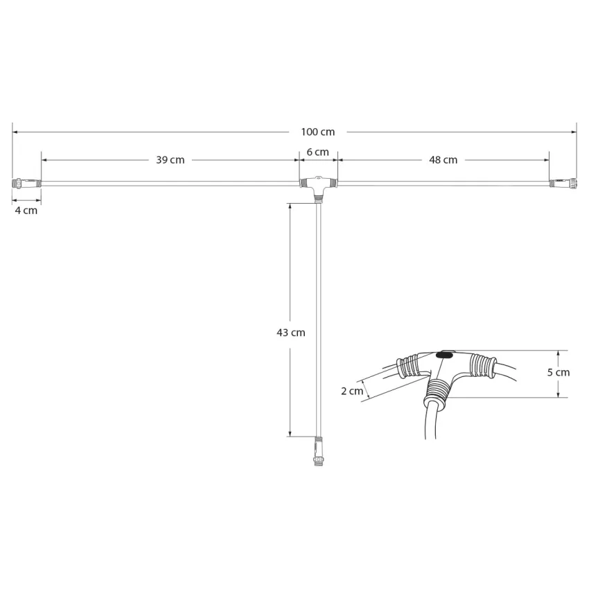 GLOBOSTAR® CONNECTOR  5 Pin Καλώδιο/Επέκταση Τ 1 Μέτρου με Είσοδο 1 x Αρσενικό Βύσμα & Έξοδο 2 x Θηλυκά Βύσματα Αδιάβροχο IP68 - Μαύρο - Μ100 x Π2.5 x Υ2.5cm
