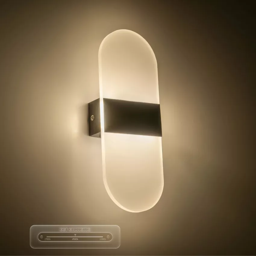 GLOBOSTAR® RARE  Μοντέρνο Φωτιστικό Τοίχου - Απλίκα LED 5W 600lm 180° AC 220-240V IP20 Ρυθμιζόμενο Λευκό CCT με On/Off 2700K/4500K/6000K - Lumileds SMD Chip - Μαύρο Ματ - Μ10 x Π5 x Υ27.5cm