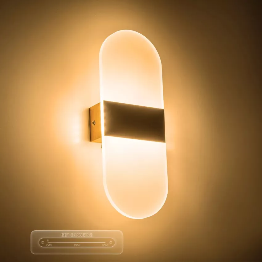 GLOBOSTAR® RARE  Μοντέρνο Φωτιστικό Τοίχου - Απλίκα LED 5W 600lm 180° AC 220-240V IP20 Ρυθμιζόμενο Λευκό CCT με On/Off 2700K/4500K/6000K - Lumileds SMD Chip - Χρυσό Βούρτσας - Μ10 x Π5 x Υ27.5cm