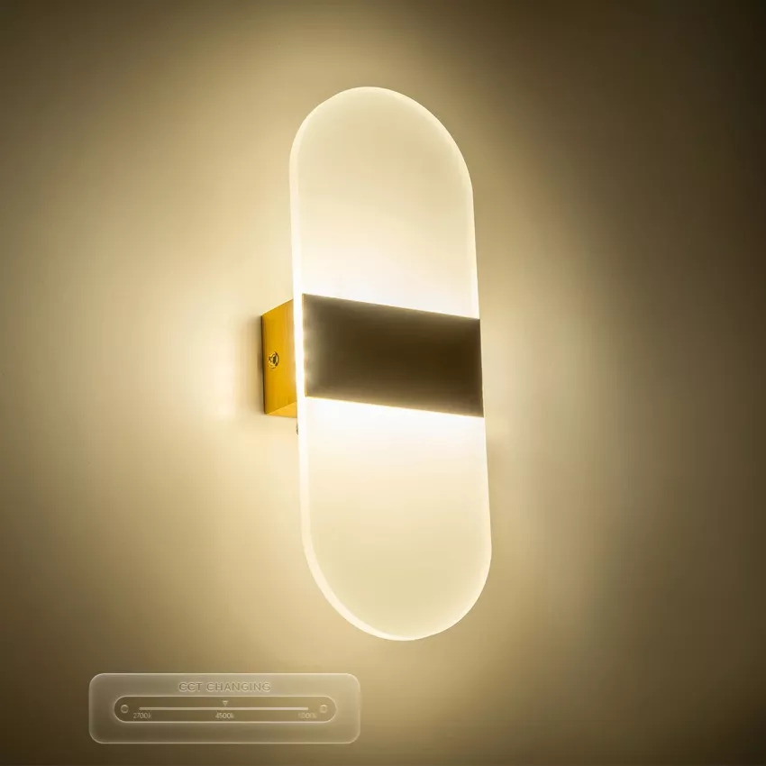 GLOBOSTAR® RARE  Μοντέρνο Φωτιστικό Τοίχου - Απλίκα LED 5W 600lm 180° AC 220-240V IP20 Ρυθμιζόμενο Λευκό CCT με On/Off 2700K/4500K/6000K - Lumileds SMD Chip - Χρυσό Βούρτσας - Μ10 x Π5 x Υ27.5cm