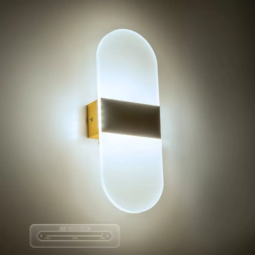 GLOBOSTAR® RARE  Μοντέρνο Φωτιστικό Τοίχου - Απλίκα LED 5W 600lm 180° AC 220-240V IP20 Ρυθμιζόμενο Λευκό CCT με On/Off 2700K/4500K/6000K - Lumileds SMD Chip - Χρυσό Βούρτσας - Μ10 x Π5 x Υ27.5cm