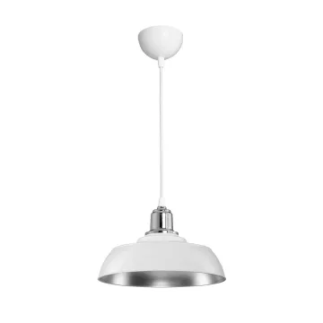 GLOBOSTAR® LOAN  Μοντέρνο Κρεμαστό Φωτιστικό Οροφής με Ντουί 1 x E27 AC 220-240V IP20 - Λευκό & Ασημί  - Μ25.5 x Π25.5 x Υ17cm