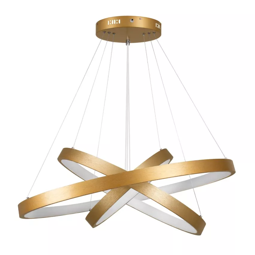 kelvo® NEMESIS  Κρεμαστό Φωτιστικό Οροφής LED 120W 12000lm 180° AC 220-240V IP20 Ρυθμιζόμενο Λευκό CCT με Χειριστήριο από 2700K έως 6000K Dimmable - Lumileds SMD Chip - Χρυσό Πλατίνα - Μ80 x Π80 x Υ80cm