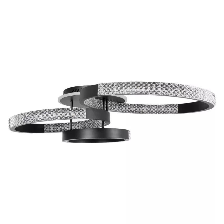 kelvo® DIAMOND  Φωτιστικό Οροφής LED 100W 10000lm 360° AC 220-240V IP20 Ρυθμιζόμενο Λευκό CCT με Χειριστήριο από 2700K έως 6000K Dimmable - Lumileds SMD Chip - Μαύρο Ματ - Μ80 x Π50 x Υ20cm