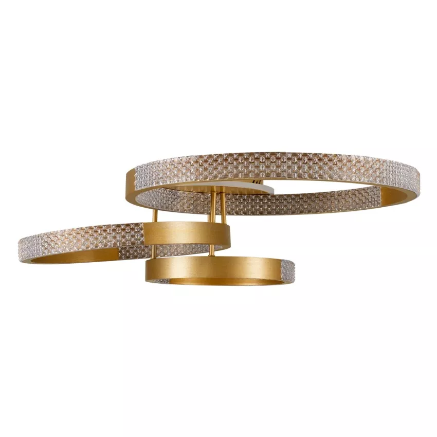 kelvo® DIAMOND  Φωτιστικό Οροφής LED 100W 10000lm 360° AC 220-240V IP20 Ρυθμιζόμενο Λευκό CCT με Χειριστήριο από 2700K έως 6000K Dimmable - Lumileds SMD Chip - Χρυσό Πλατίνα - Μ80 x Π50 x Υ20cm